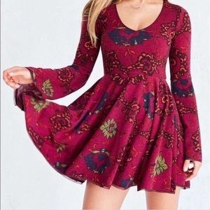 Kimchi Blue Burgundy Bell Sleeve Mini Dress
